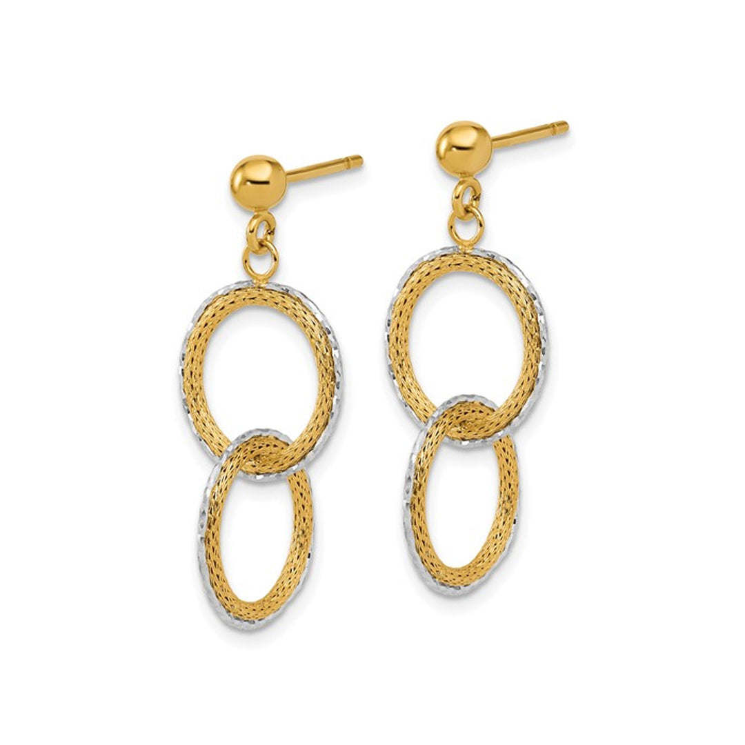 14K Yellow Gold Diamond-Cut Circle Dangle Post Earrings Image 4
