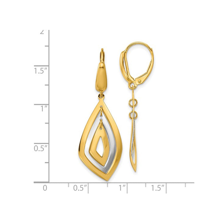 14K Yellow and White Gold Polished Dangle Leverback Earrings Image 2