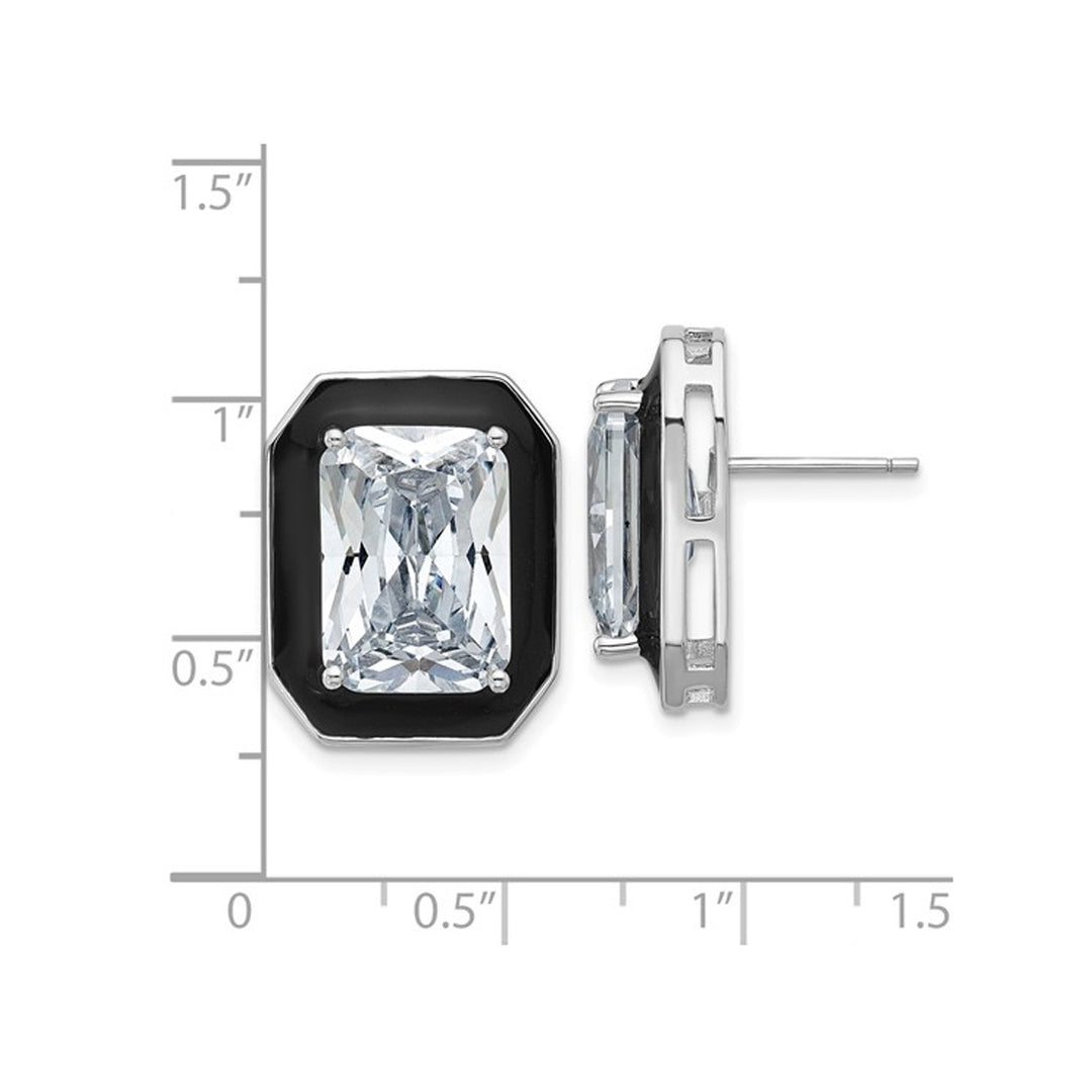 Synthetic Cubic Zirconia (CZ) Emerald-Cut Earrings in Sterling Silver with Black Enamel Image 3