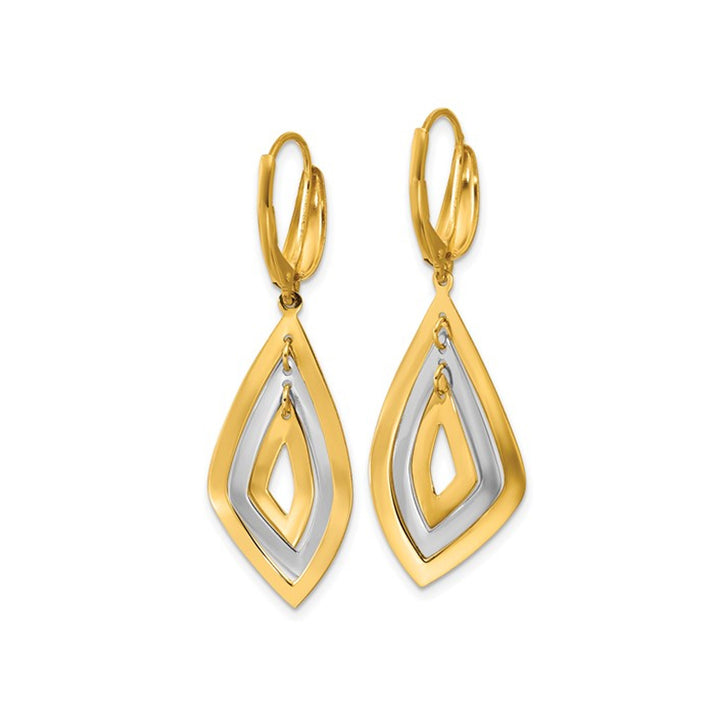 14K Yellow and White Gold Polished Dangle Leverback Earrings Image 3