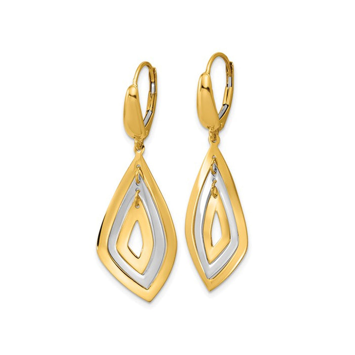 14K Yellow and White Gold Polished Dangle Leverback Earrings Image 4