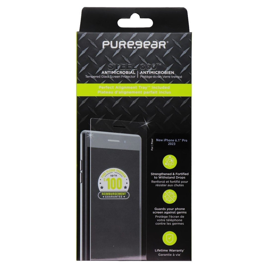 PureGear Steel 360 Tempered Glass Screen Protector for iPhone 15 Pro - Clear Image 1