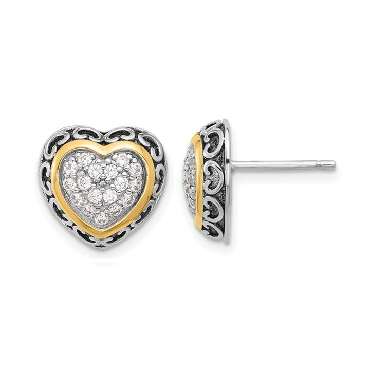 Sterling Silver Heart Post Earrings with Synthetic Cubic Zirconia (CZ)s Image 1