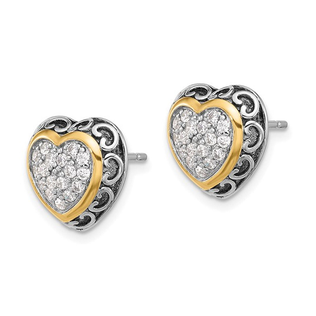 Sterling Silver Heart Post Earrings with Synthetic Cubic Zirconia (CZ)s Image 4