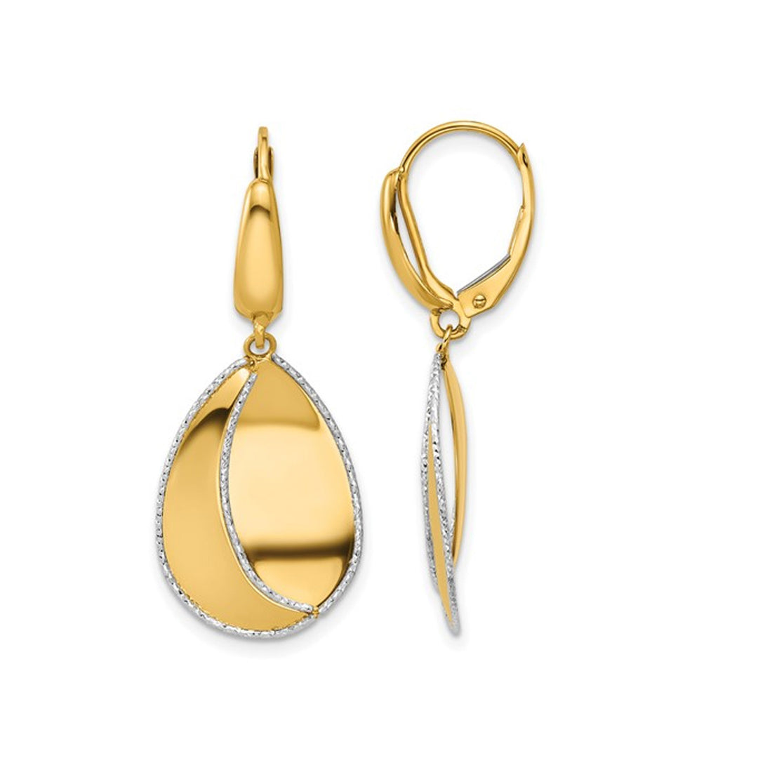 14K Yellow Gold Polished Drop Leverback Earrings Image 1