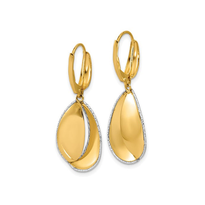 14K Yellow Gold Polished Drop Leverback Earrings Image 3