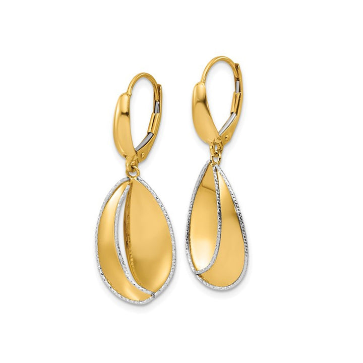 14K Yellow Gold Polished Drop Leverback Earrings Image 4