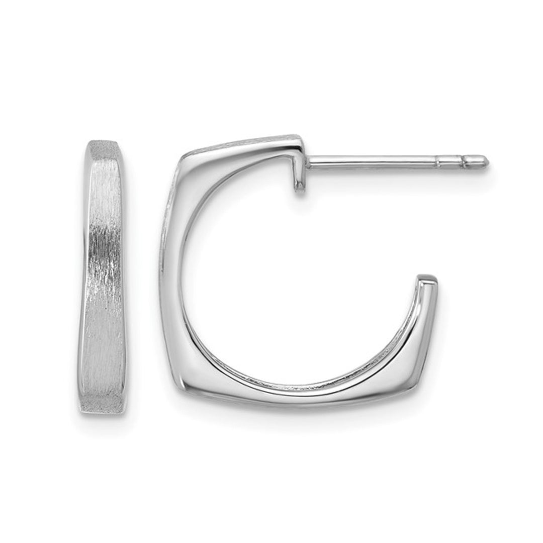 Sterling Silver Brushed Square J-Post Hoop Earrings Image 1