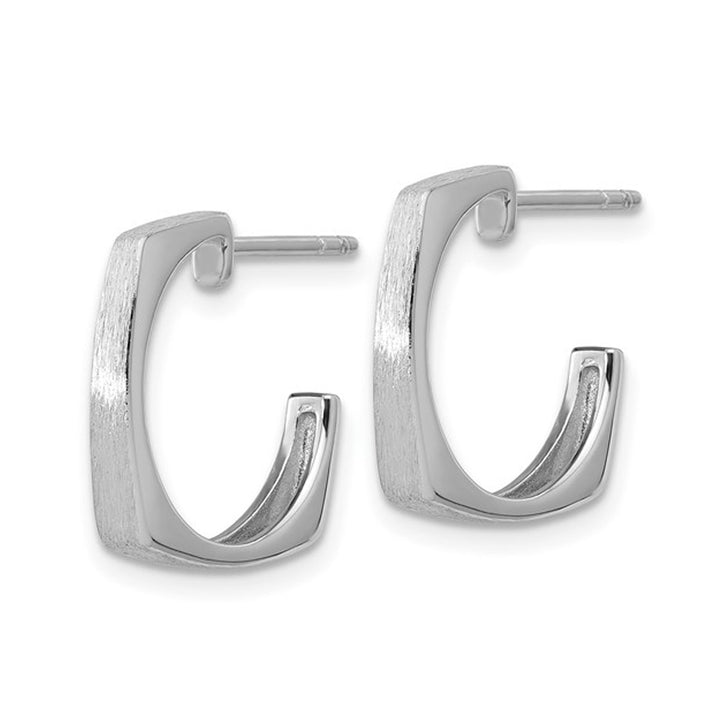 Sterling Silver Brushed Square J-Post Hoop Earrings Image 2