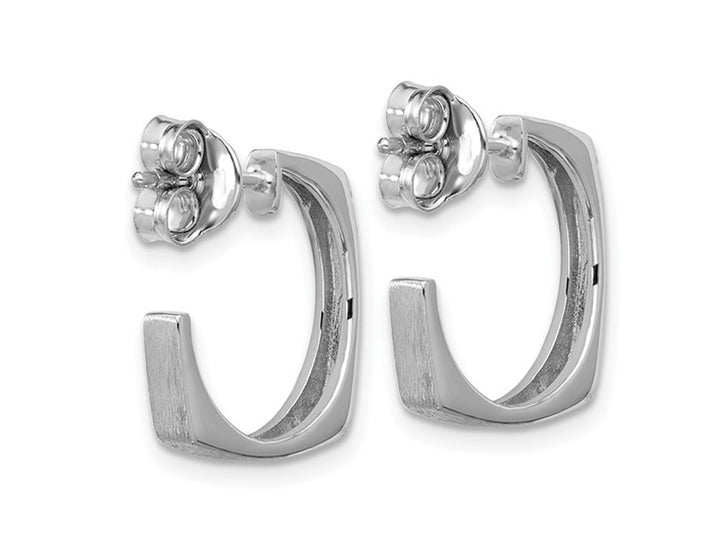 Sterling Silver Brushed Square J-Post Hoop Earrings Image 3