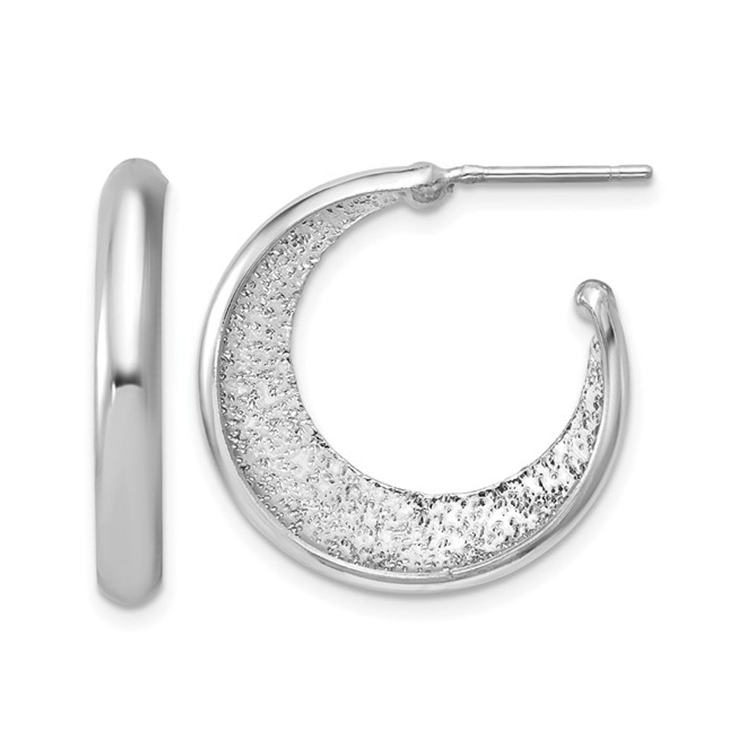 Sterling Silver Textured J-Post Hoop Earrings Image 1