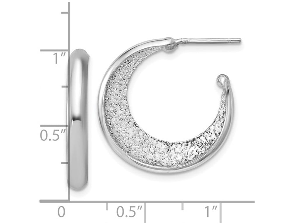 Sterling Silver Textured J-Post Hoop Earrings Image 2