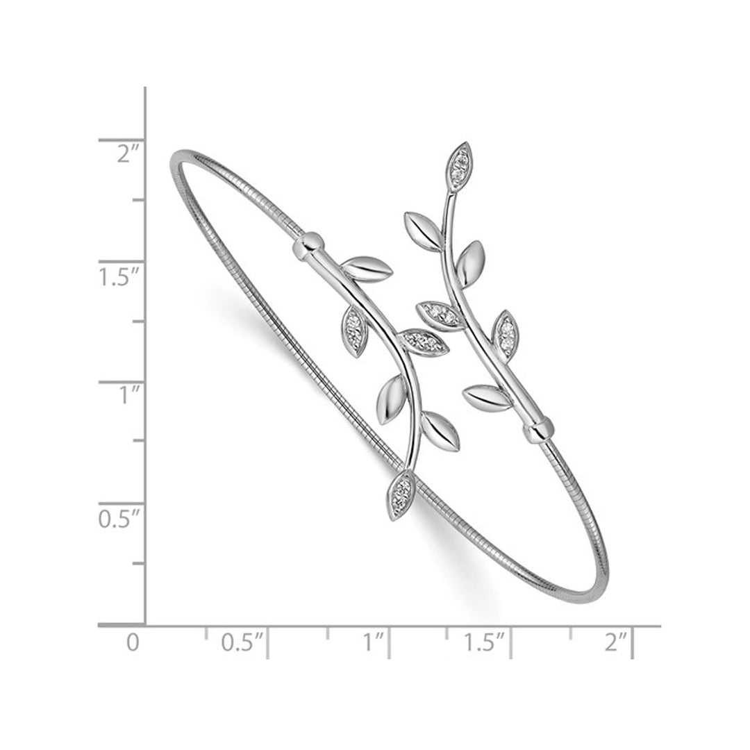 Stering Silver Leaf Bypass Flexible Cuff Bangle Bracelet with Synthetic Cubic Zirocnias Image 3
