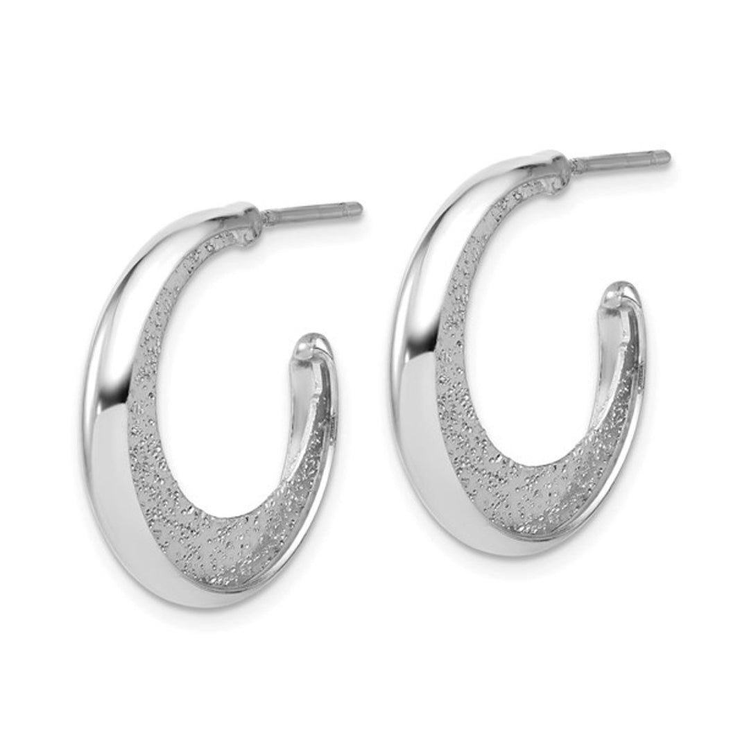 Sterling Silver Textured J-Post Hoop Earrings Image 4