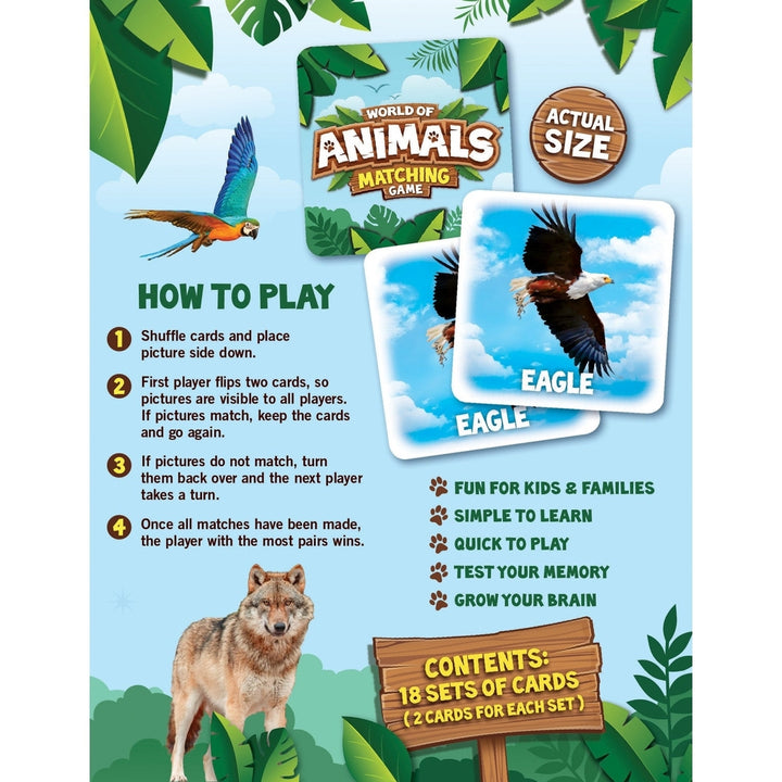 World of Animals Matching Game 36 Cards Family Fun Ages 3 and Up Educational Game Image 6