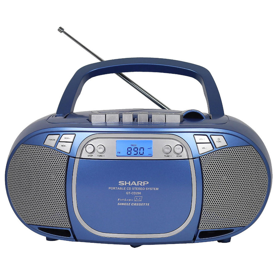 Sharp Top-Loading CD MP3 Cassette Boombox with AM/FM Radio Blue- Image 1