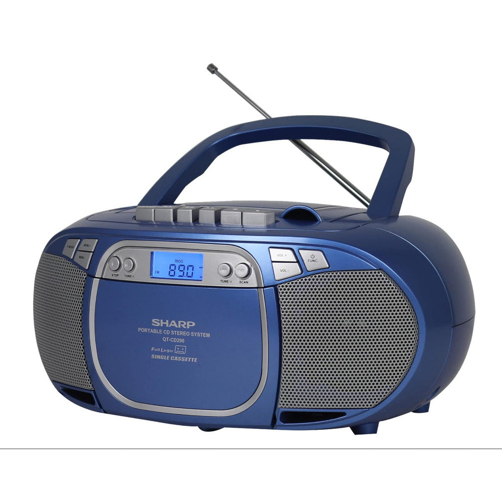 Sharp Top-Loading CD MP3 Cassette Boombox with AM/FM Radio Blue- Image 2
