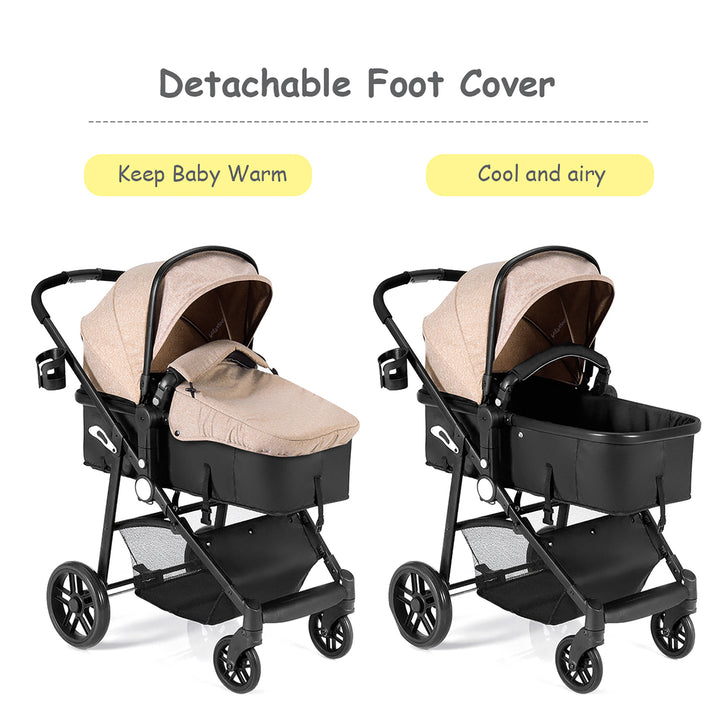 2 In1 Foldable Baby Stroller Kids Travel Newborn Infant Buggy Pushchair Coffee Image 4