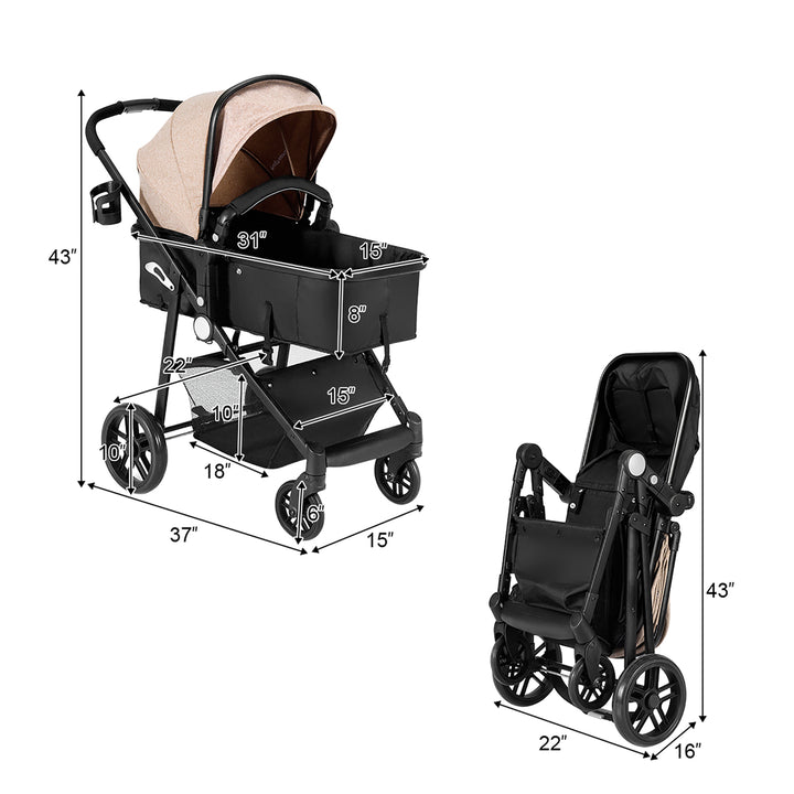 2 In1 Foldable Baby Stroller Kids Travel Newborn Infant Buggy Pushchair Coffee Image 3