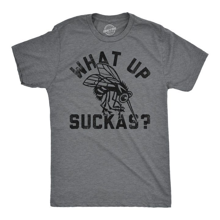 Mens What Up Suckas Funny T Shirt Sarcasitc Mosquito Graphic Tee For Men Image 1