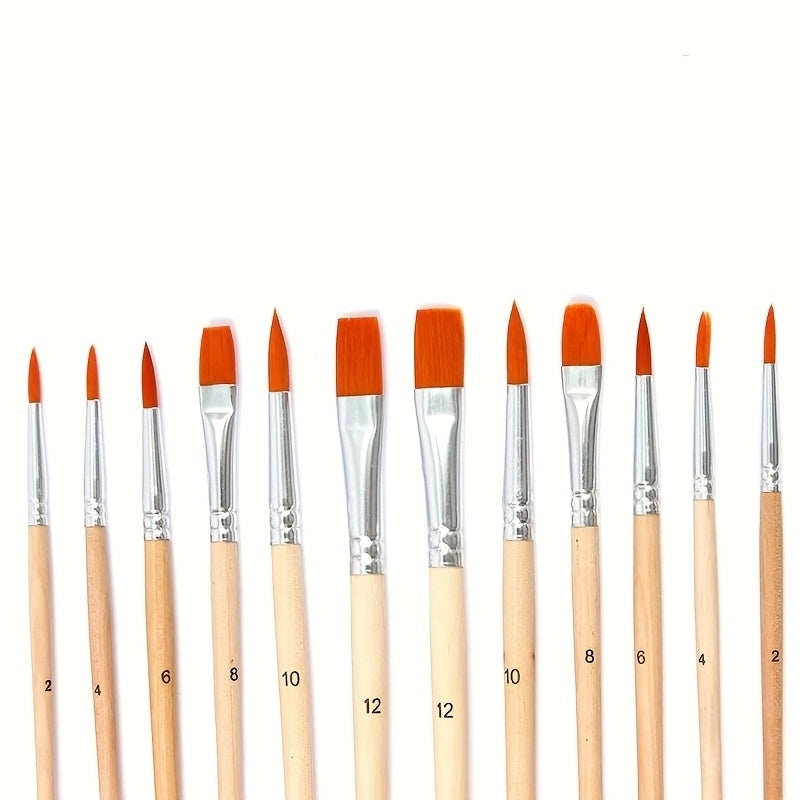 12Pcs Nylon Paint Brushes Set Kids Drawing Tool Set With Color Palette Image 2