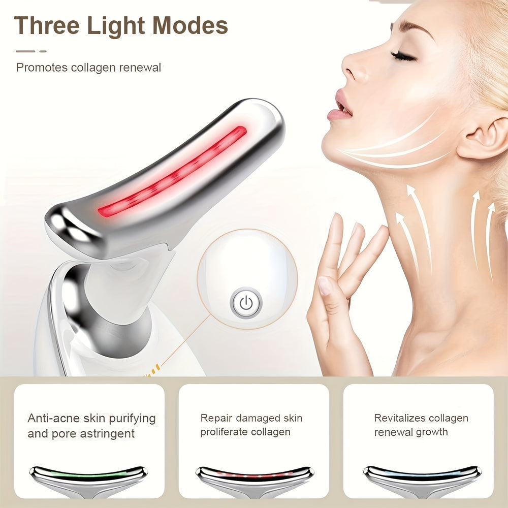 Facial And Neck Massage Device Three Mode Face Massager USB Rechargeable LED Tricolor Portable Beauty Device Girl Gift Image 2