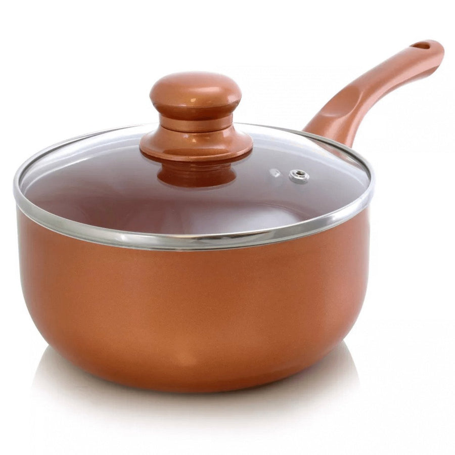 Better Chef 1.5Qt Ceramic-Coated Copper-Tone Saucepan with Glass Lid Image 1