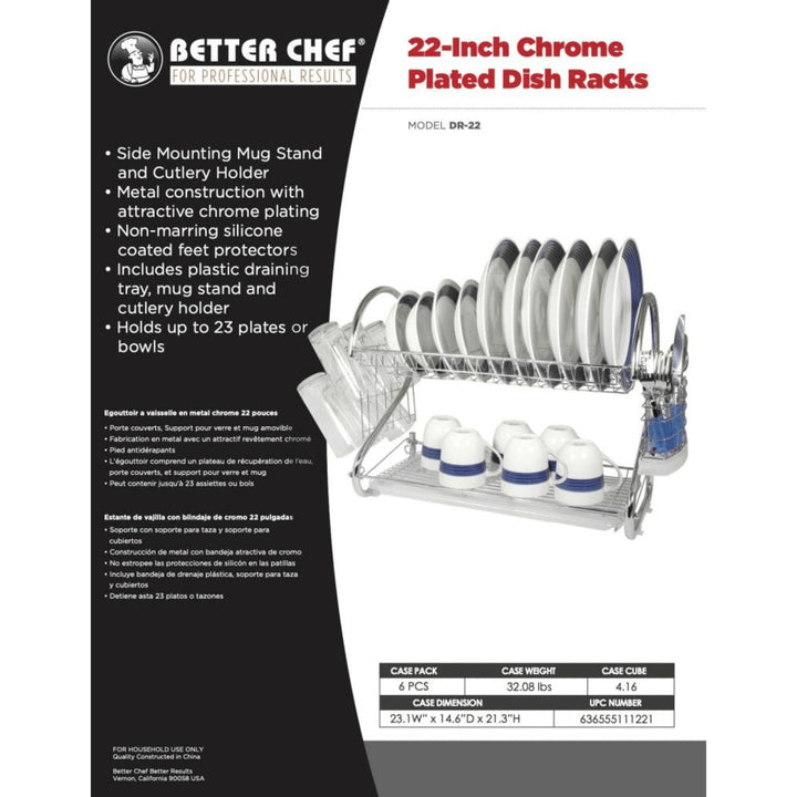 Better Chef 22" 2-Level Chrome-Plated S-Shaped Dish Rack Image 4