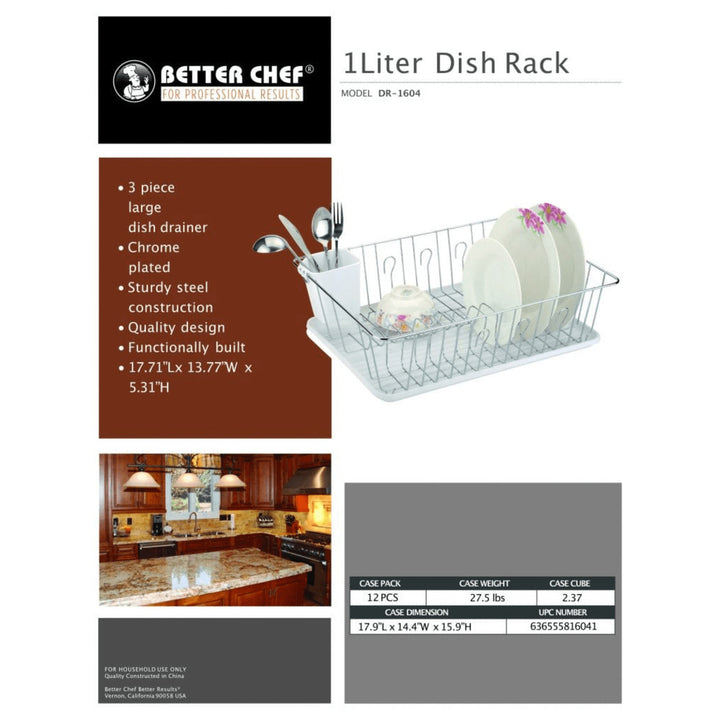 Better Chef 16 Inch Chrome Plated Metal Dish Rack with Drain Tray DR-1603 Image 7