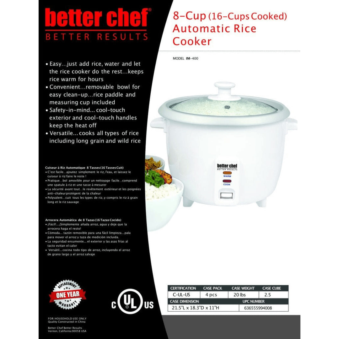 Better Chef Rice Cooker 8 Cup 16 Cup Cooked Stainless Steel Model IM-402B Image 7