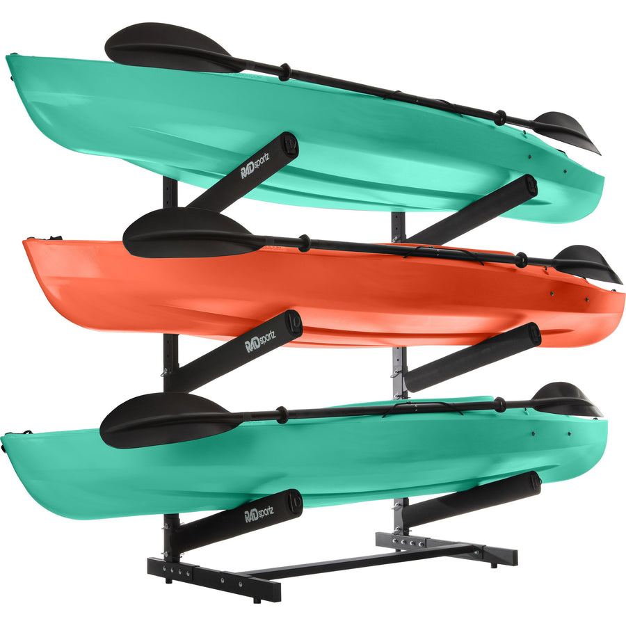 Kayak Storage Rack - 3-Level Freestanding Adjustable Stand with Padded Arms and 300lb Capacity for Canoes SUP or Image 1