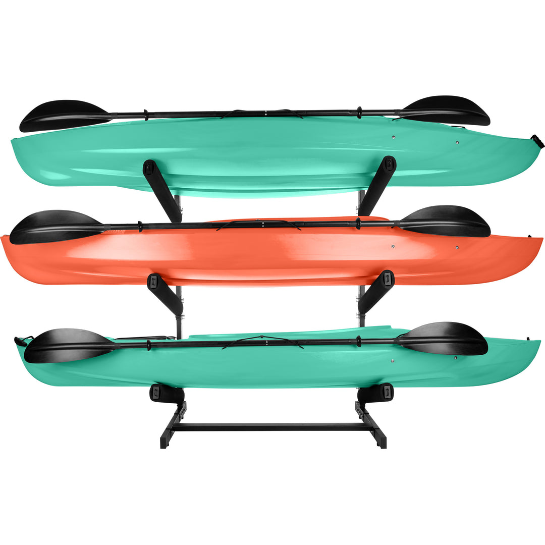 Kayak Storage Rack - 3-Level Freestanding Adjustable Stand with Padded Arms and 300lb Capacity for Canoes SUP or Image 2