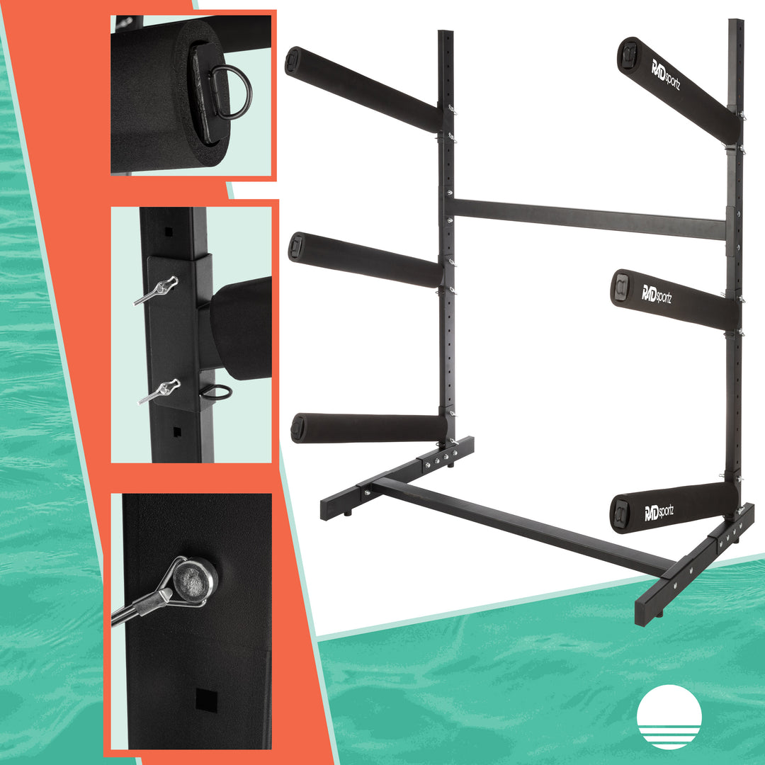 Kayak Storage Rack - 3-Level Freestanding Adjustable Stand with Padded Arms and 300lb Capacity for Canoes SUP or Image 4