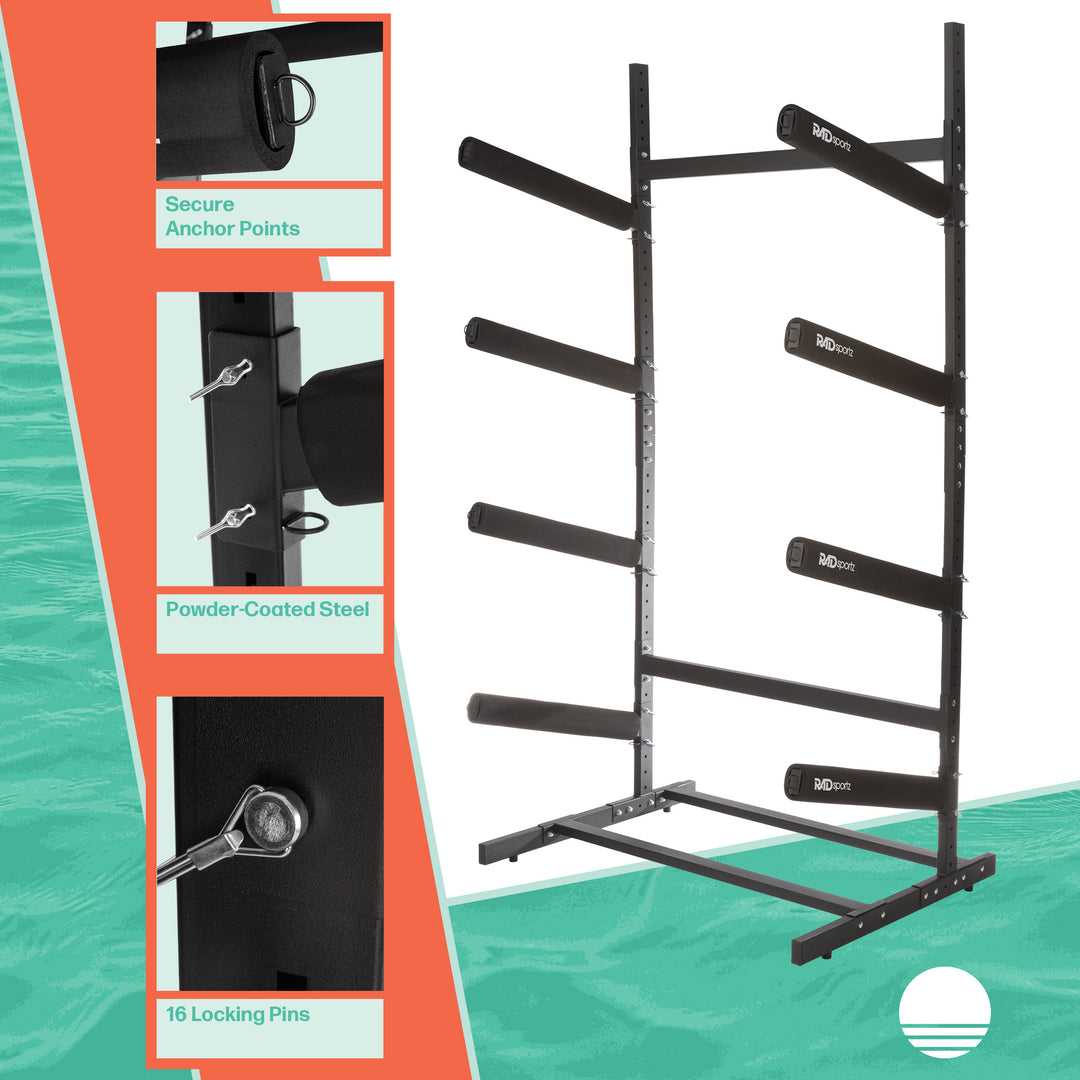 Kayak Storage Rack - 4-Level Freestanding Adjustable Stand with Padded Arms and 400lb Capacity for Canoes SUP or Image 4