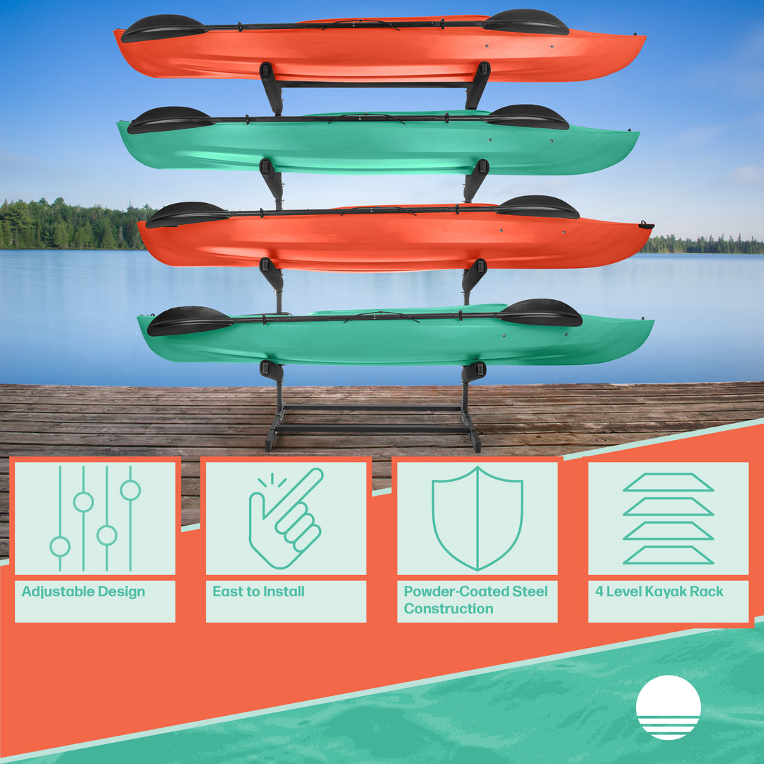 Kayak Storage Rack - 4-Level Freestanding Adjustable Stand with Padded Arms and 400lb Capacity for Canoes SUP or Image 4