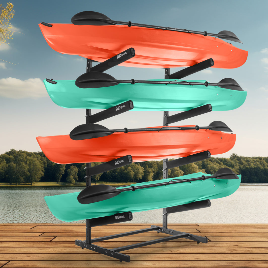 Kayak Storage Rack - 4-Level Freestanding Adjustable Stand with Padded Arms and 400lb Capacity for Canoes SUP or Image 6