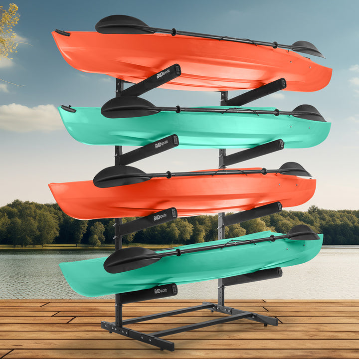 Kayak Storage Rack - 4-Level Freestanding Adjustable Stand with Padded Arms and 400lb Capacity for Canoes SUP or Image 6