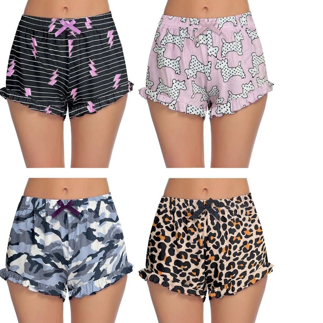 1-Pack Womens Ultra-Soft Cozy Fun Print Ruffled Hem Sleep Lounge Pajama Shorts Image 7