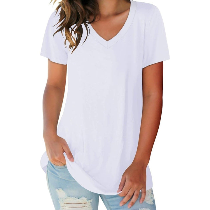 Womens Ultra Soft Cotton Blend V-Neck T-Shirts Plus Size Multiple Colors Available Image 1