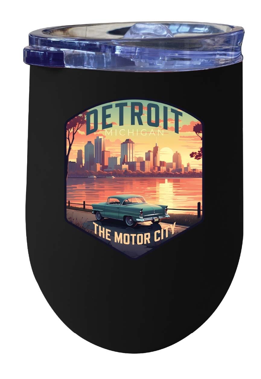 Detroit Michigan Design A Souvenir 12 oz Insulated Wine Stainless Steel Tumbler Image 1