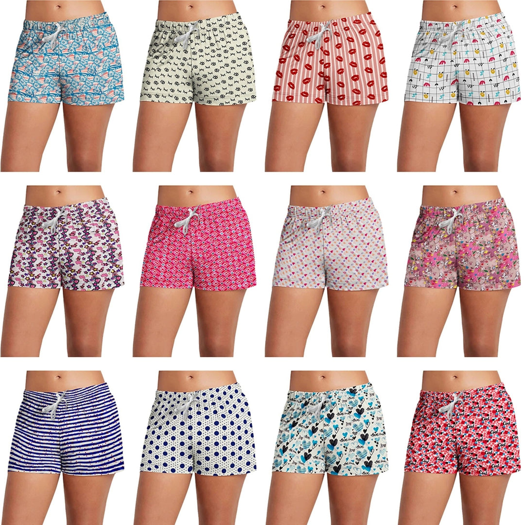 4-Pack Womens Lightweight Comfy Pajama Shorts Drawstring Fun Prints Size M Image 4