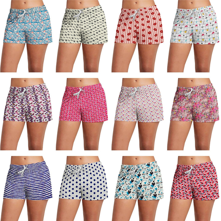 4-Pack Womens Lightweight Comfy Pajama Shorts Drawstring Fun Prints Size M Image 4