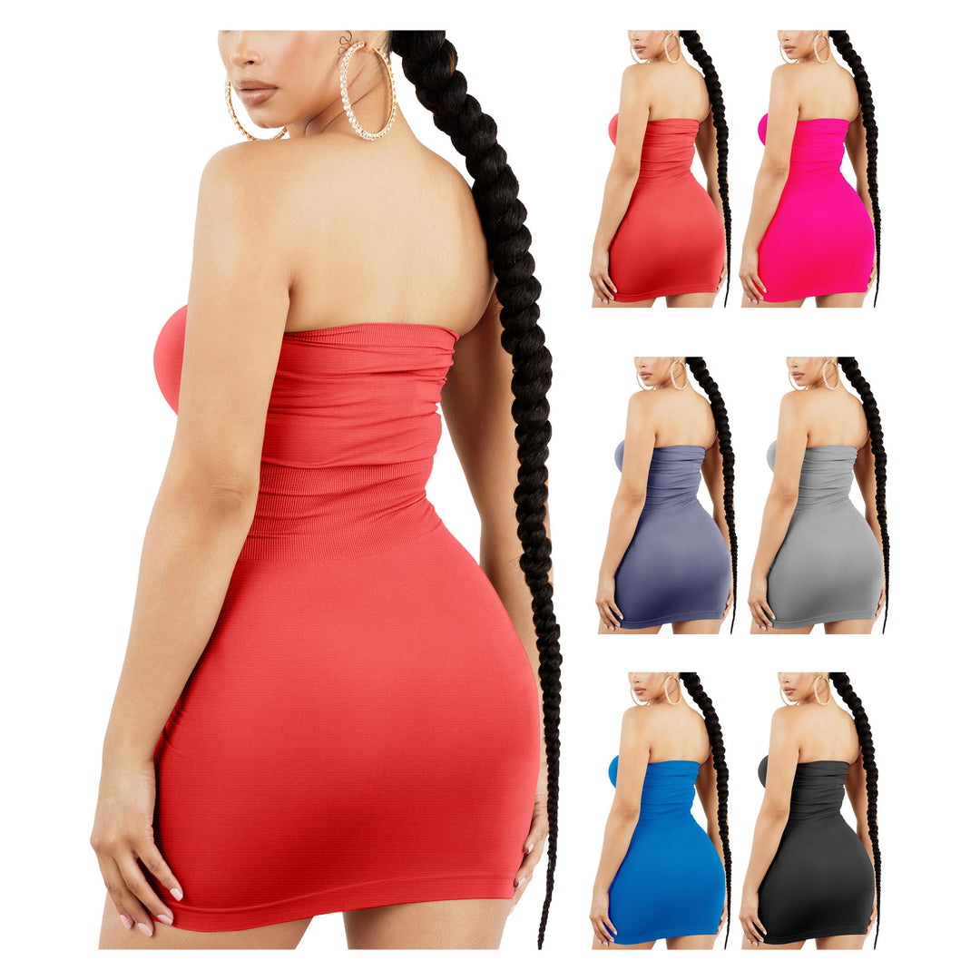 6-Pack Women Seamless Strapless Tube Top Mini Dress Stretchy Comfortable Fit Image 10