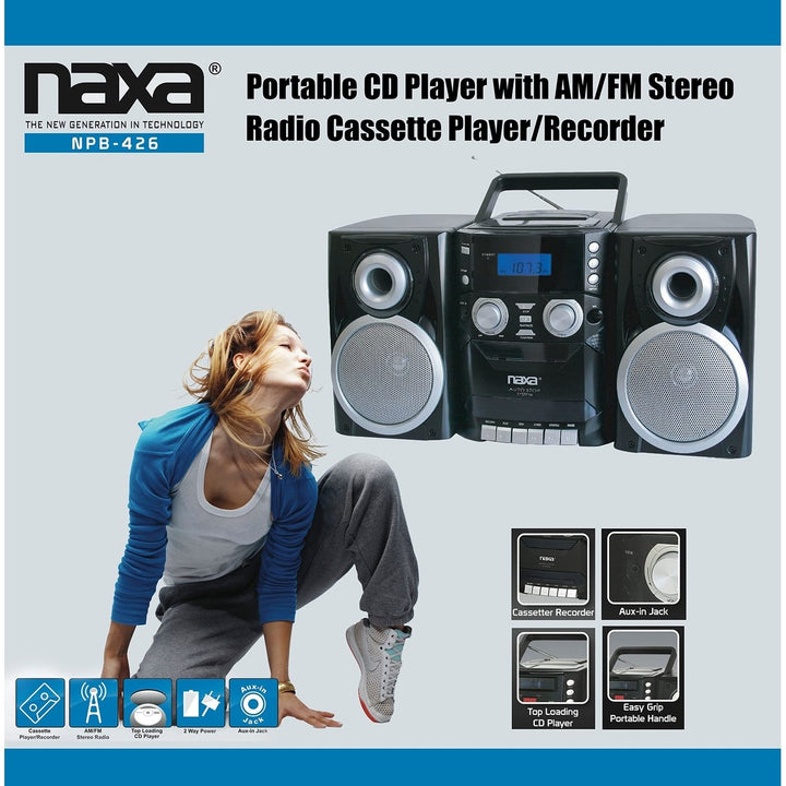 Naxa Portable CD/Cassette/AM/FM System - Black- Image 3