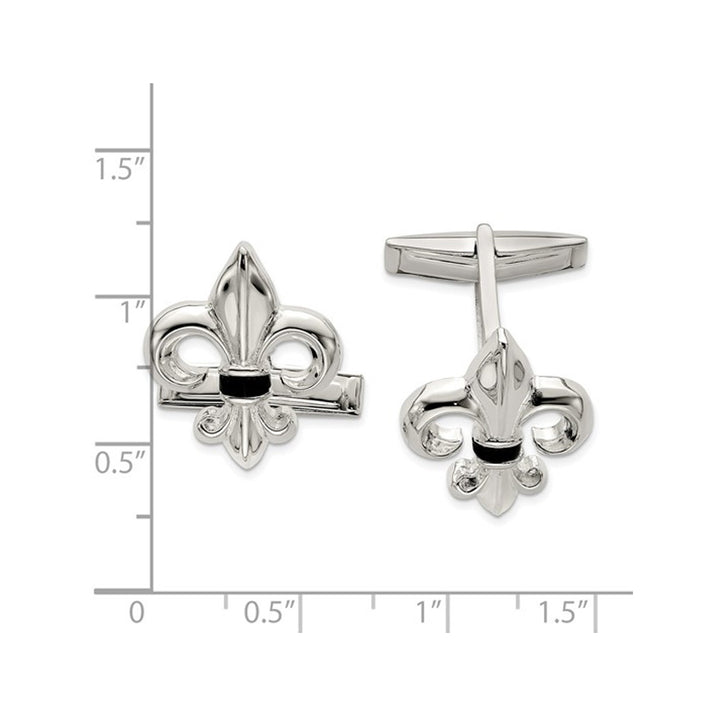 Mens Fleur De Lys Cuff Links in Sterling Silver with Black Onyx Image 3