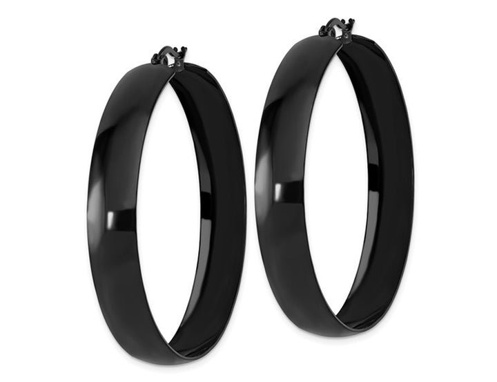 Stainless Steel Polished Black Plated Hoop Earrings (50mm) Image 3