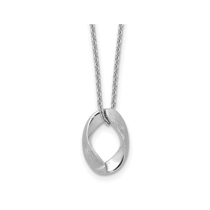 Sterling Silver Oval Polished and Brushed Necklace Pendant with Chain (16.5 Inches) Image 1