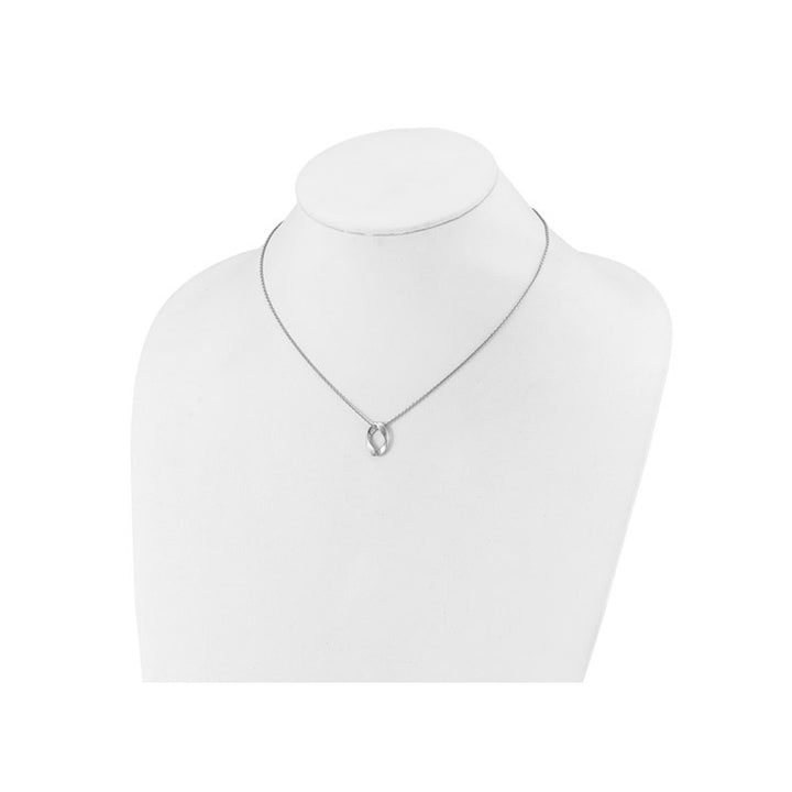 Sterling Silver Oval Polished and Brushed Necklace Pendant with Chain (16.5 Inches) Image 2