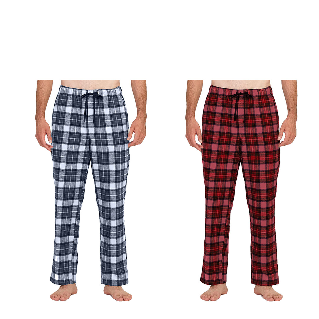 Mens Ultra-Soft Cotton Plaid Lounge Pajama Pants 2/4 Pack Comfy Sleep Wear Image 4