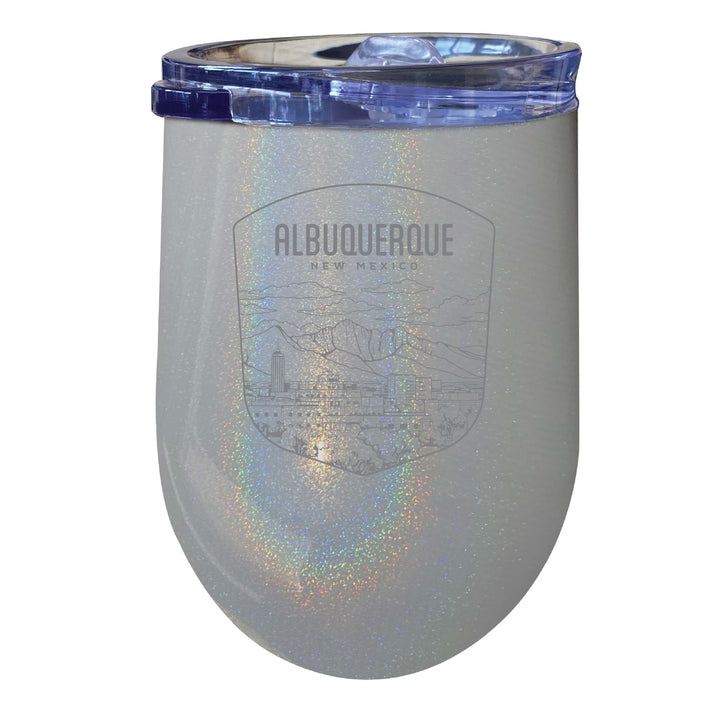 Albuquerque Mexico Souvenir 12 oz Engraved Insulated Wine Stainless Steel Tumbler Rainbow Glitter Gray Image 1